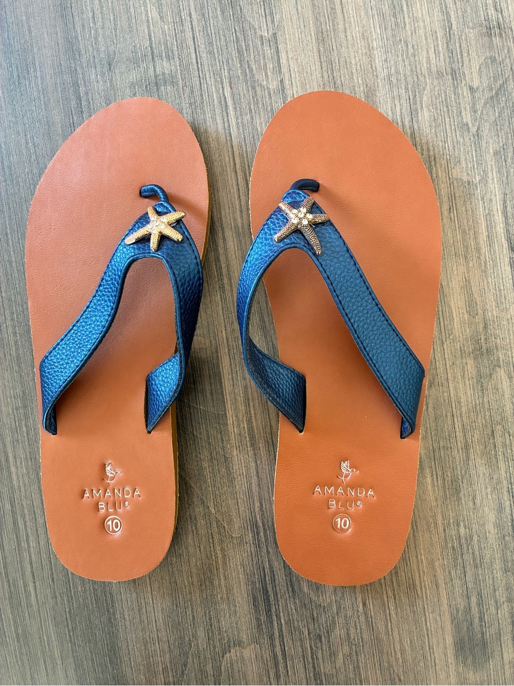 Amanda Blu Navy Blue and Tan Starfish Flip Flops